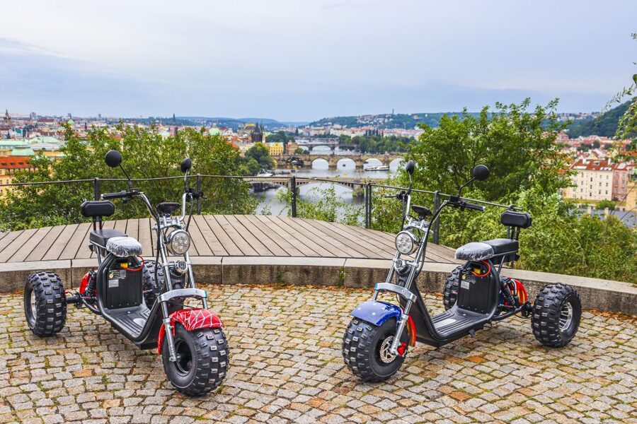 Electric Trike Sunset Prague Tour - Into the Jewish Quarter and Paris Street, history plus city texture