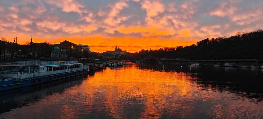 Exclusive Christmas cruise with Christmas Eve buffet - Prague Castle, St. Nicholas Cathedral dome, and Old Town weir from the river