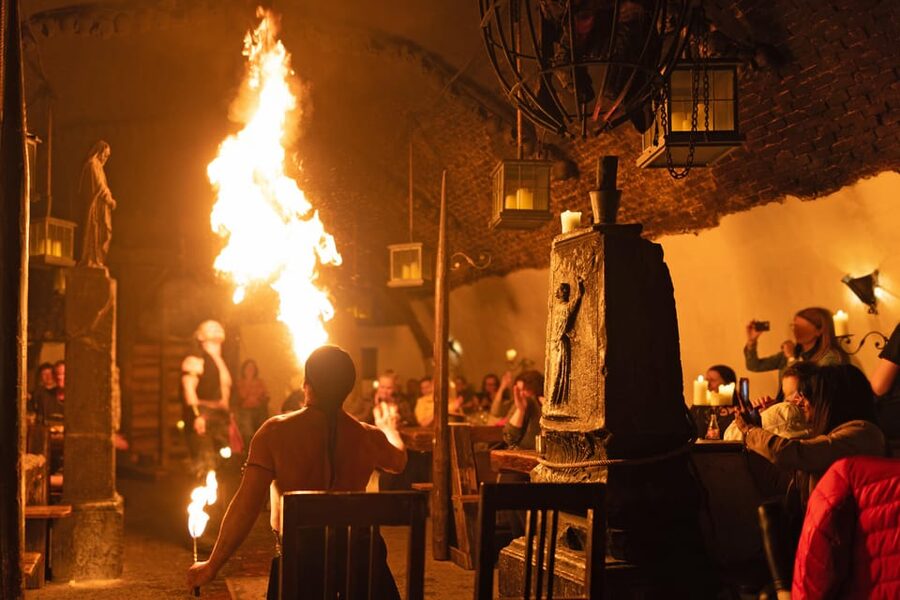 From Prague: Medieval Dinner, Show, Castle and Brewery - The Medieval Experience program: band, dancers, juggling, and snake-fakir energy