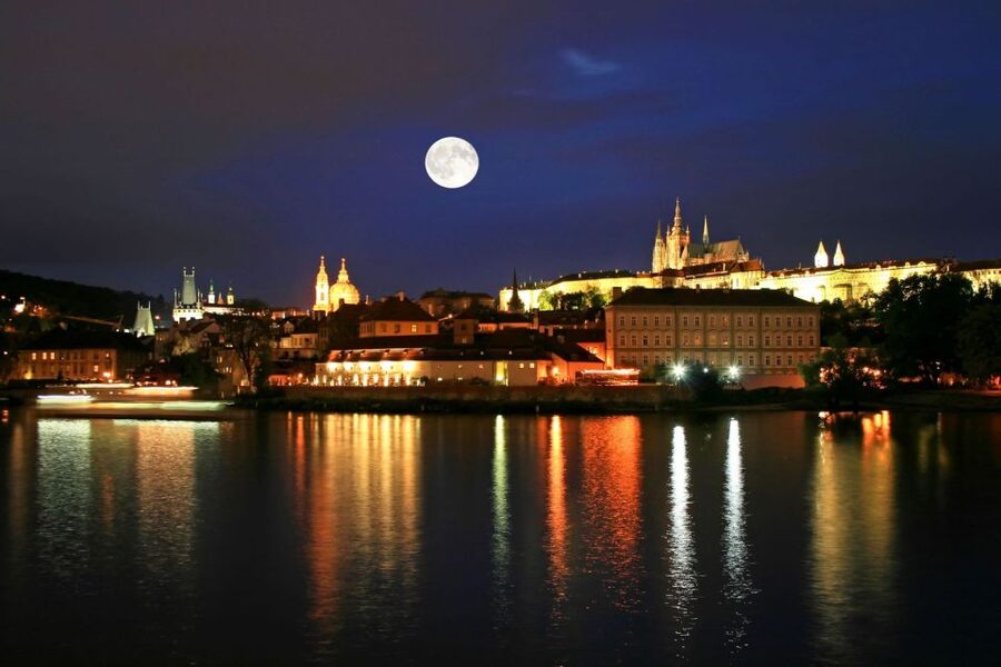 Panoramic Views of Prague Evening Walking Tour - Charles Bridge at night, where the view actually hits