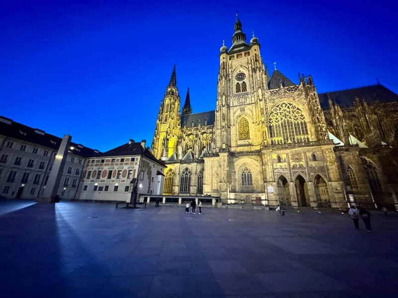 Prague: Night Walk through Prague Castle with City Views - Rudolf II’s Courtyard Lights: Chandeliers, Fountain, and Palace Exteriors