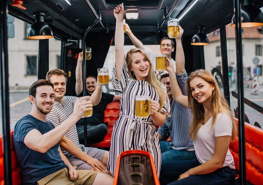 Prague: Party Beer Bus - The onboard crew: driver/guide plus a waitress