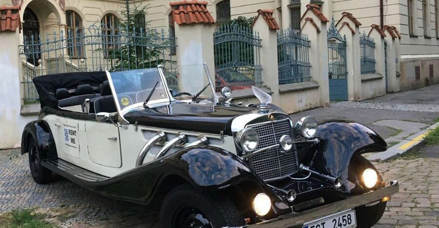 Prague: Private Tour by Vintage Car - The Mercedes 770K replica, retractable roof, and audio guide setup
