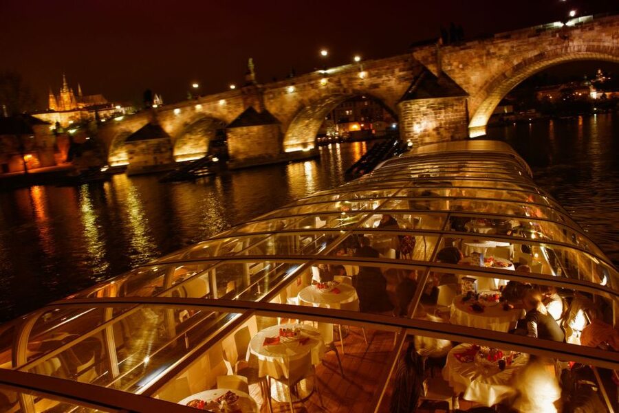 Prague: Sightseeing Dinner Cruise on Open-Top Glass Boat - The night-route highlights: Prague Castle, Charles Bridge, Dancing House, and more