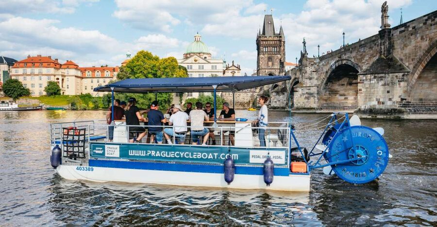 Prague: Swimming Beer Bike on A Cycle Boat - Charles Bridge views from the beer-bike table